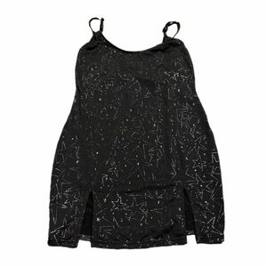 90s/Y2K Italian Vintage Cottelli Collection Metallic Star Bodycon Slip (Black) M